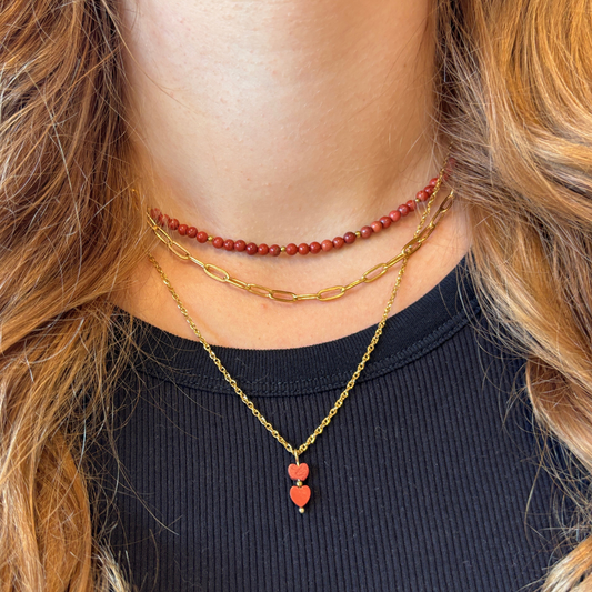 ketting met rode jaspis hartjes hanger