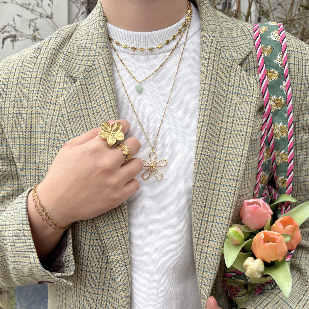 long necklace with large open flower