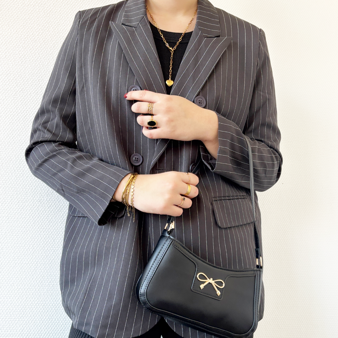 zwarte strik schouder tas