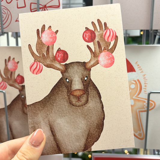 rendier met kerstballen kaart