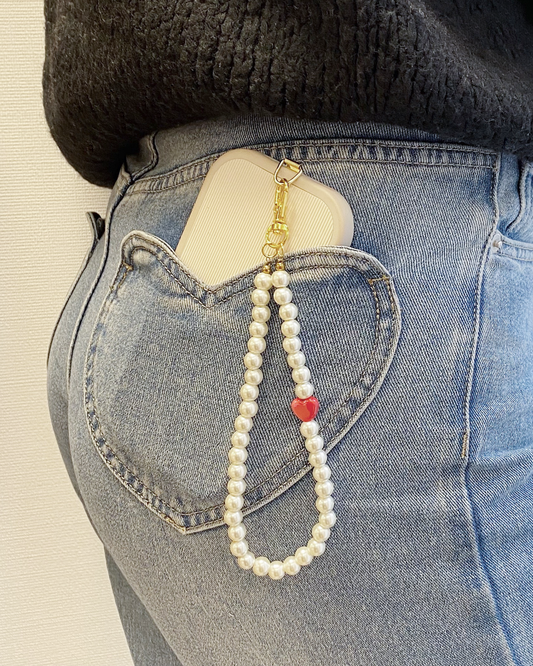 telefoonkoord parels rood hartje