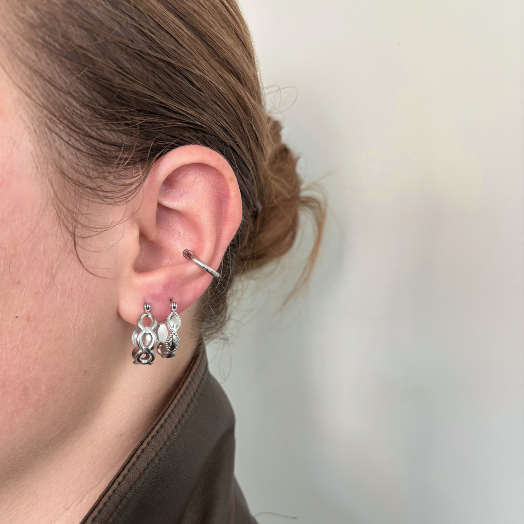 earparty zilver ringen oorbellen met earcuff stoer