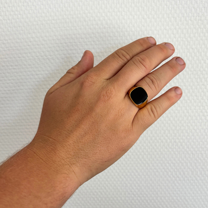 men's gold black signet ring