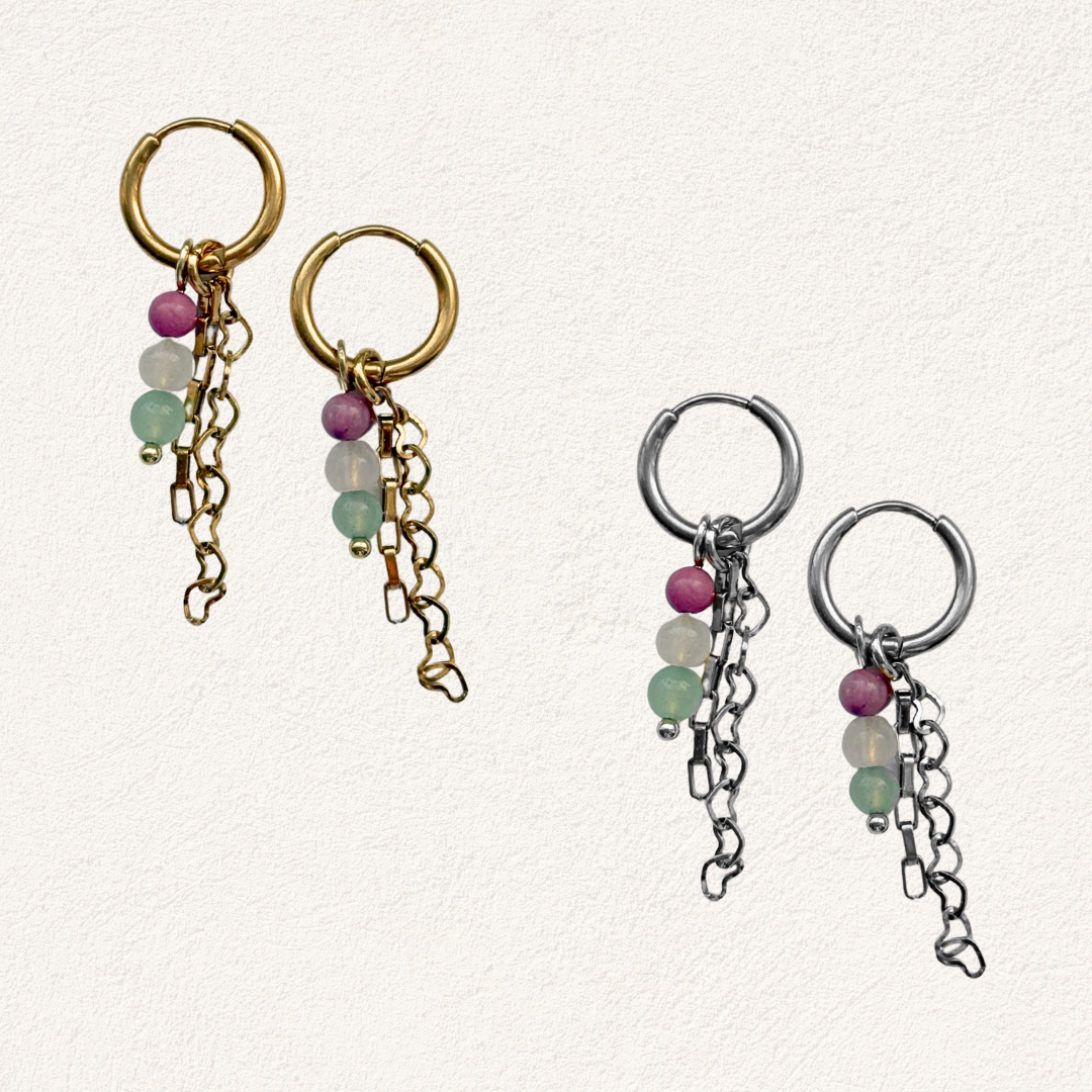 natuursteen oorbellen met kettinkjes