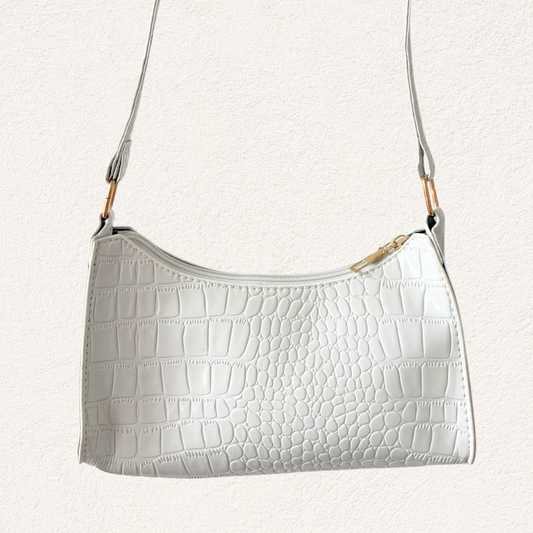 witte glimmende schoudertas met print