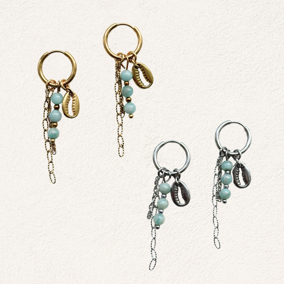 amazonite earrings with shell charm