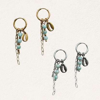 amazonite earrings with shell charm