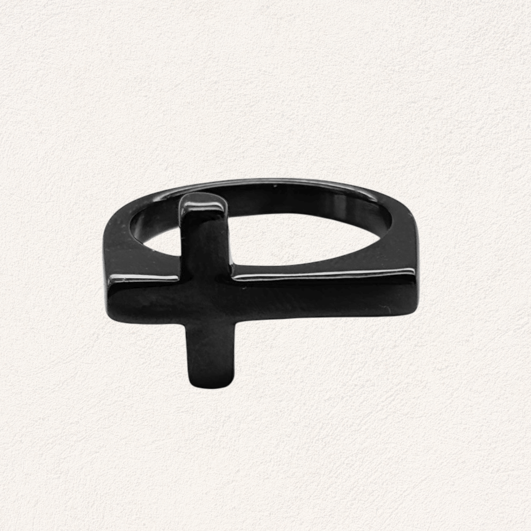 heren ring kruis zwart