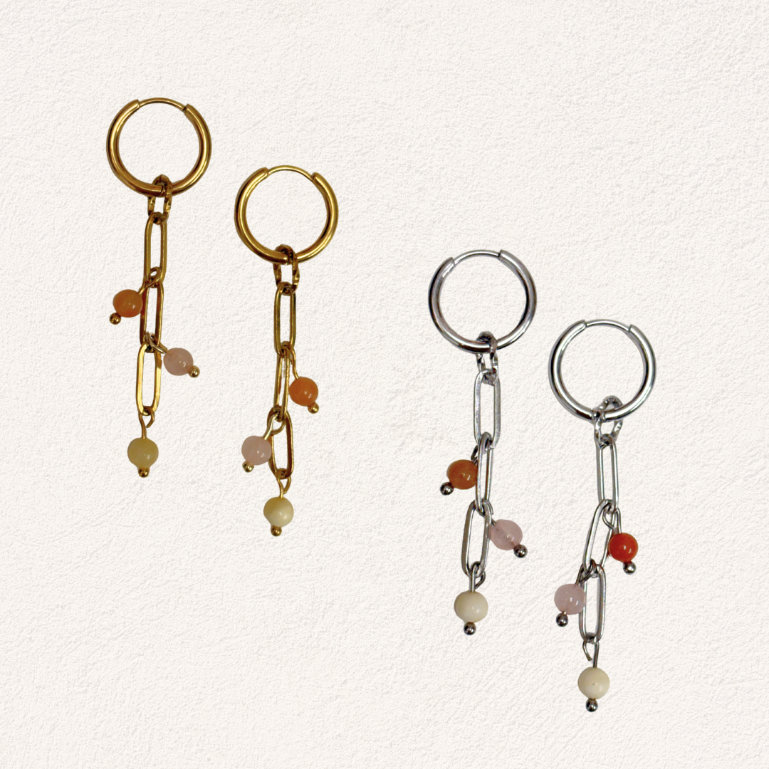 paperclip oorringen met natuursteen