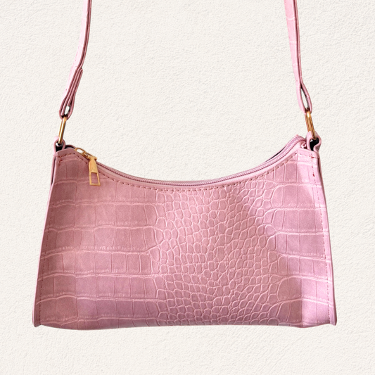 roze glimmende schoudertas met print