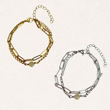 dubbele paperclip armband met natuursteen