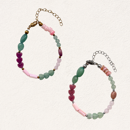 Natural stone beaded bracelet with shell, aventurine, rose quartz & rhodonite