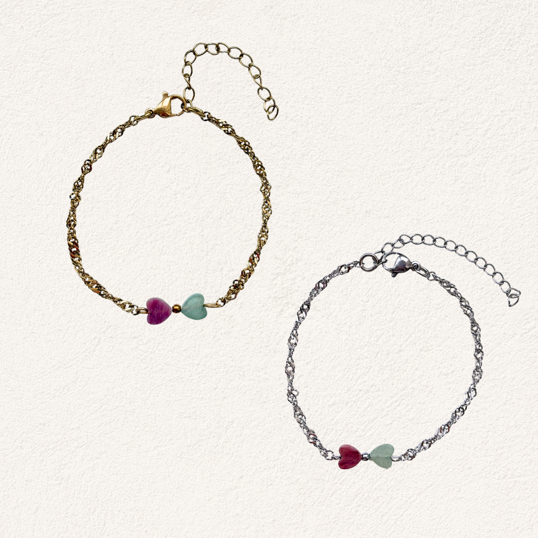 rhodonite and aventurine bracelet with hearts