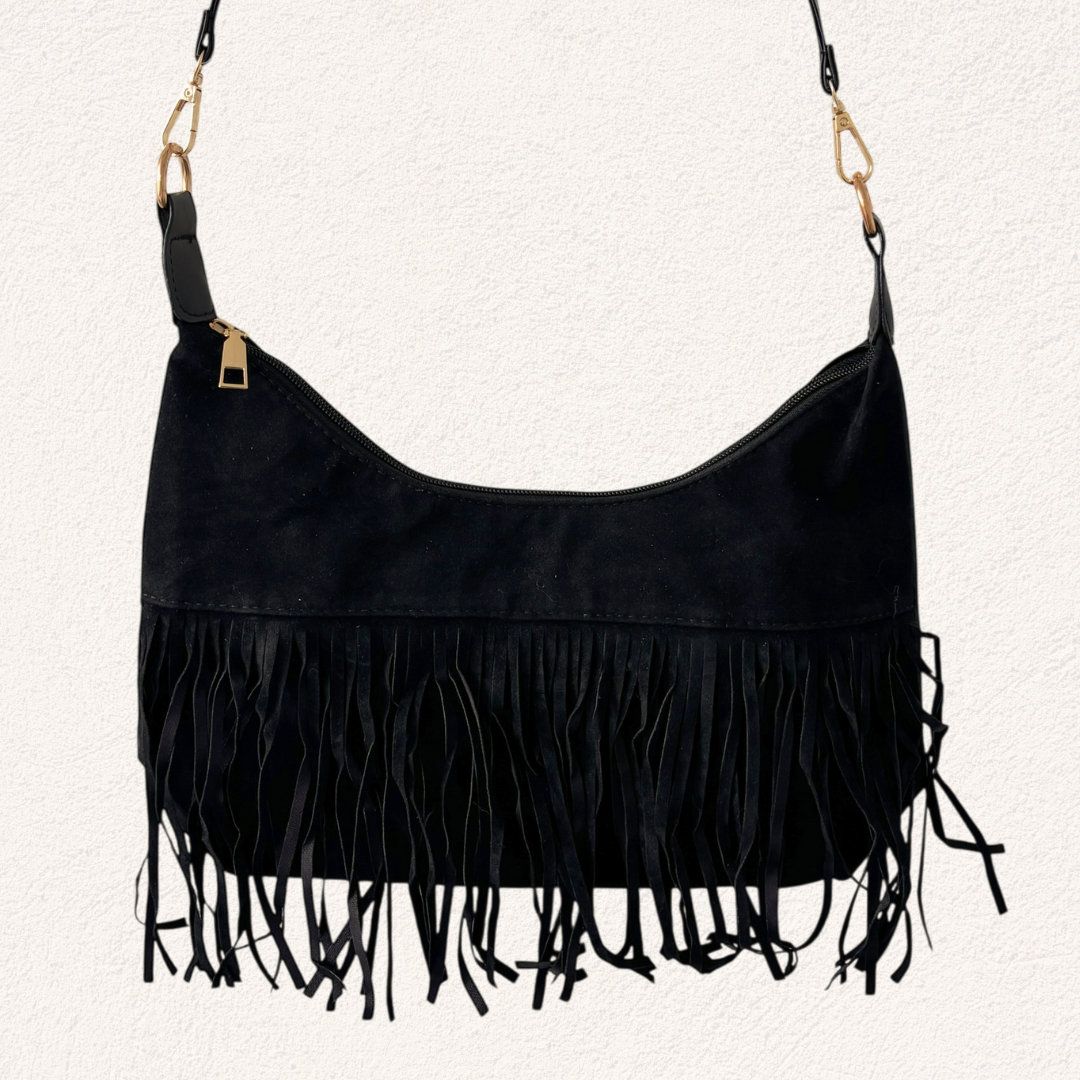zwarte boho tas met franjes