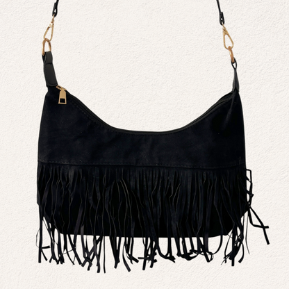 black boho bag with fringes