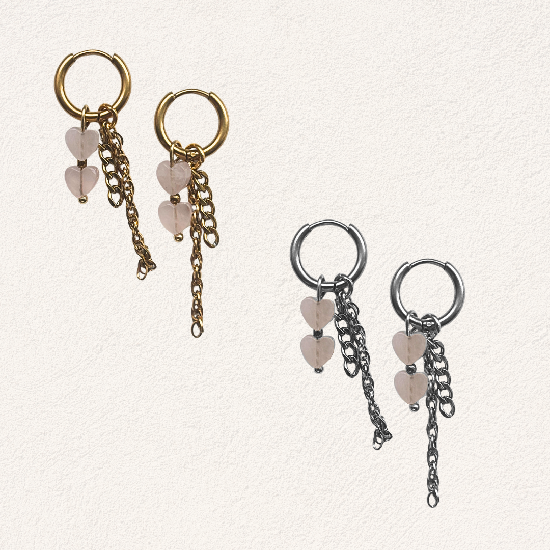 rose quartz ring heart earrings