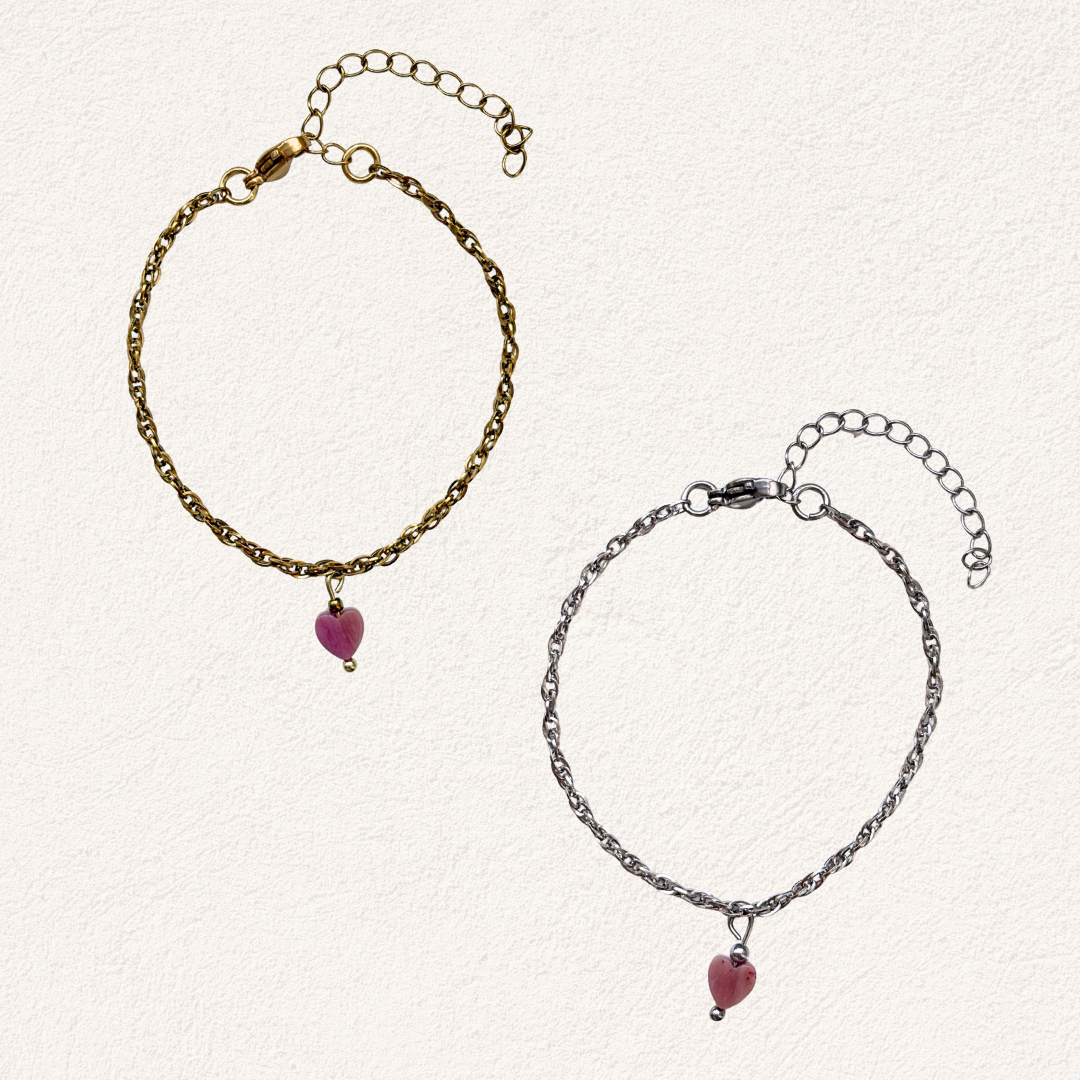 rhodonite bracelet with heart charm