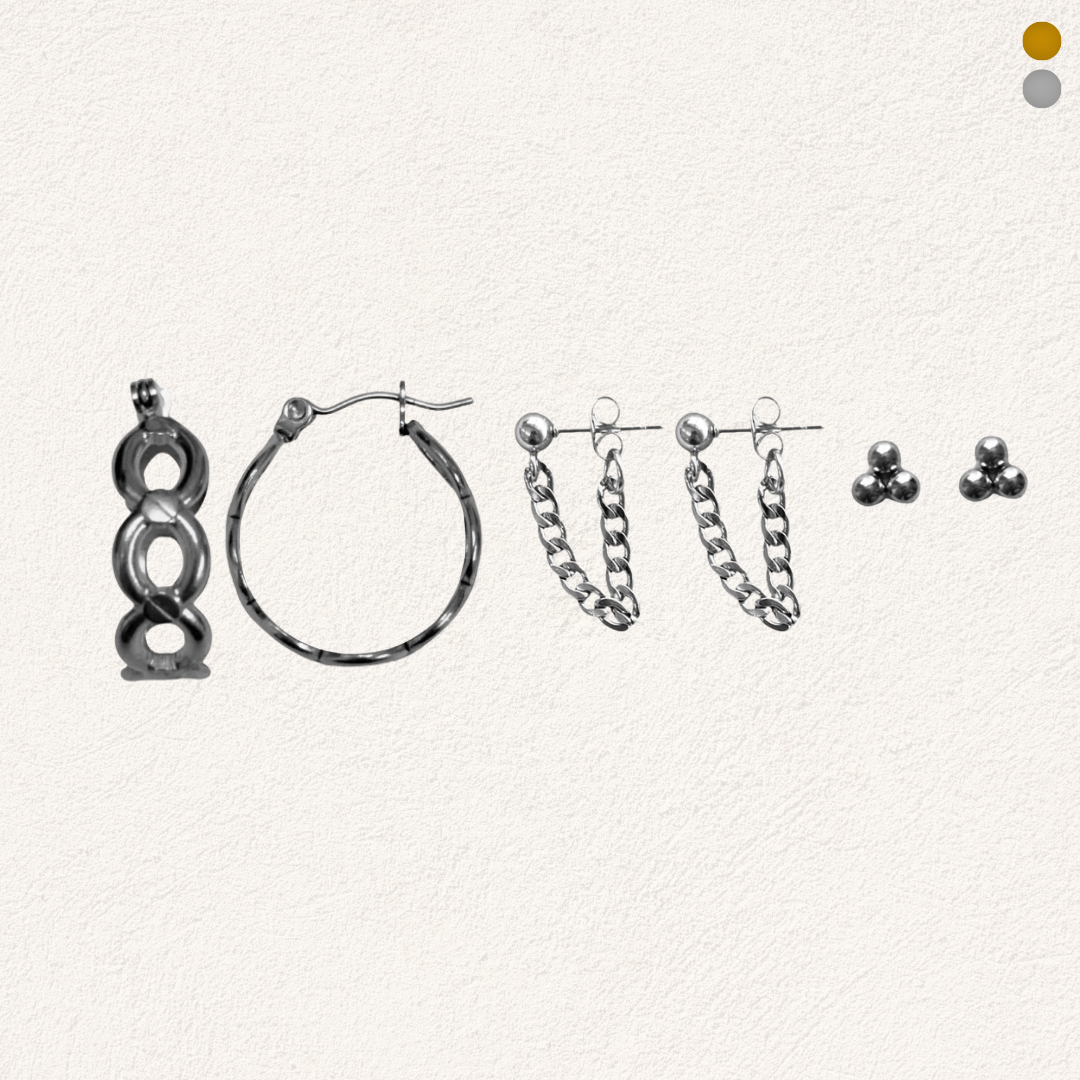 linked together oorbellen set, earparty voor 3 gaatjes