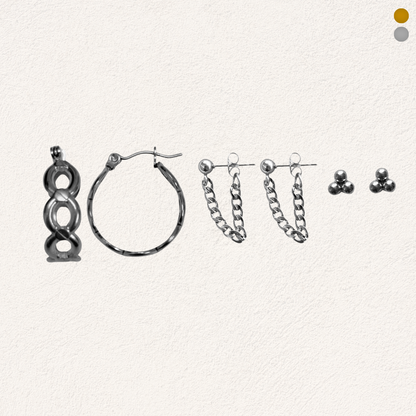 linked together oorbellen set, earparty voor 3 gaatjes