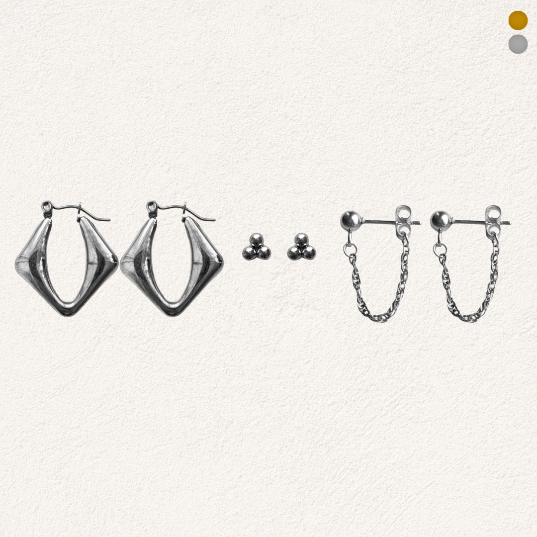 chain & chunky oorbellen set