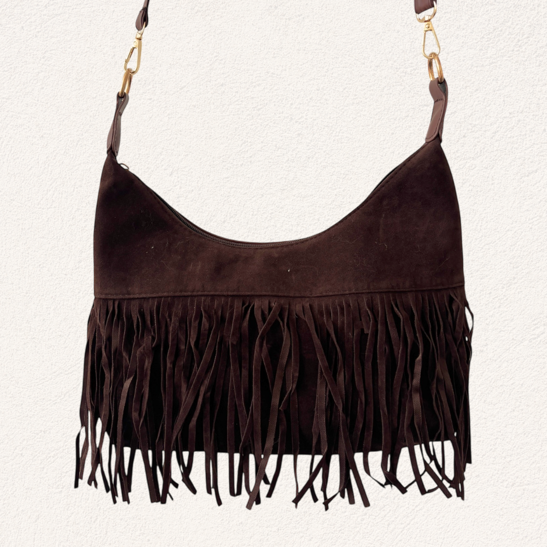 donkerbruine boho tas met franjes