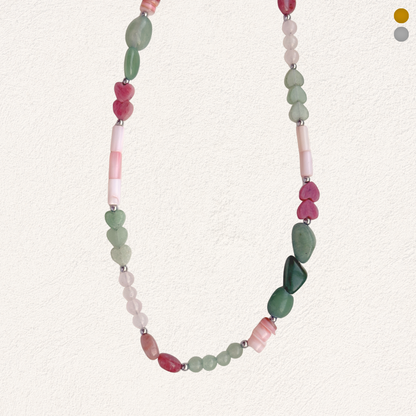 natural stone beaded necklace with shell, aventurine, rose quartz & rhodonite