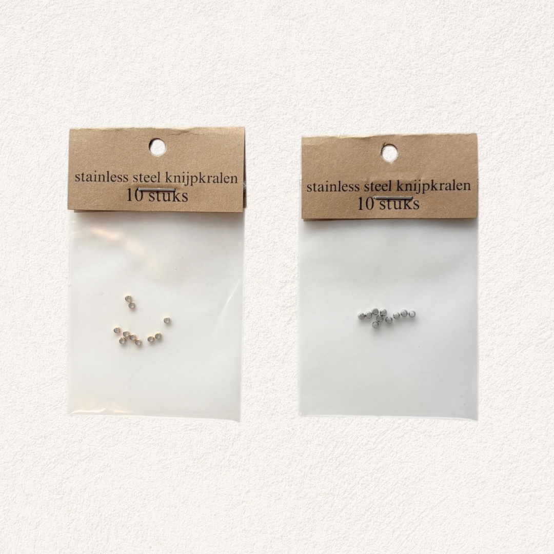 stainless steel knijpkralen goud & zilver (10 stuks)