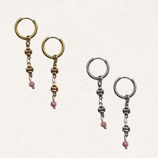 bloemen oorbellen met rhodoniet