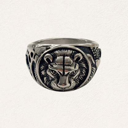 men's ring lion silver
