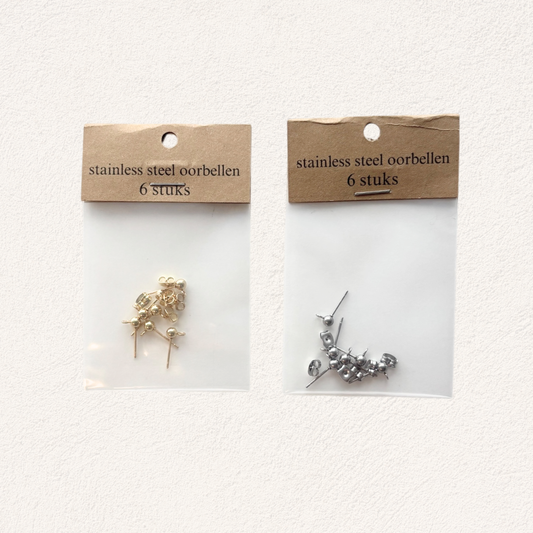 stainless steel oorbelbasis goud en zilver (6 stuks)