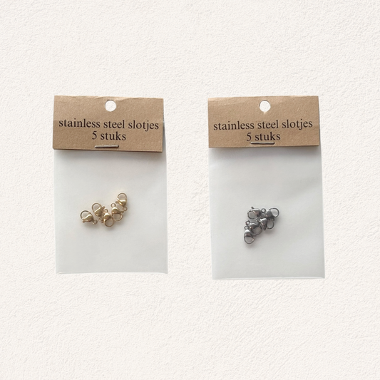 stainless steel slotjes goud en zilver, 1 cm (5 stuks)