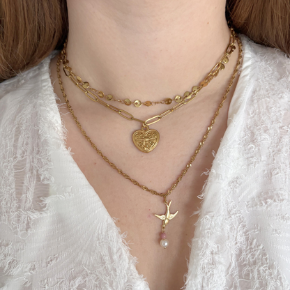 Swallow necklace with pearl and natural stone