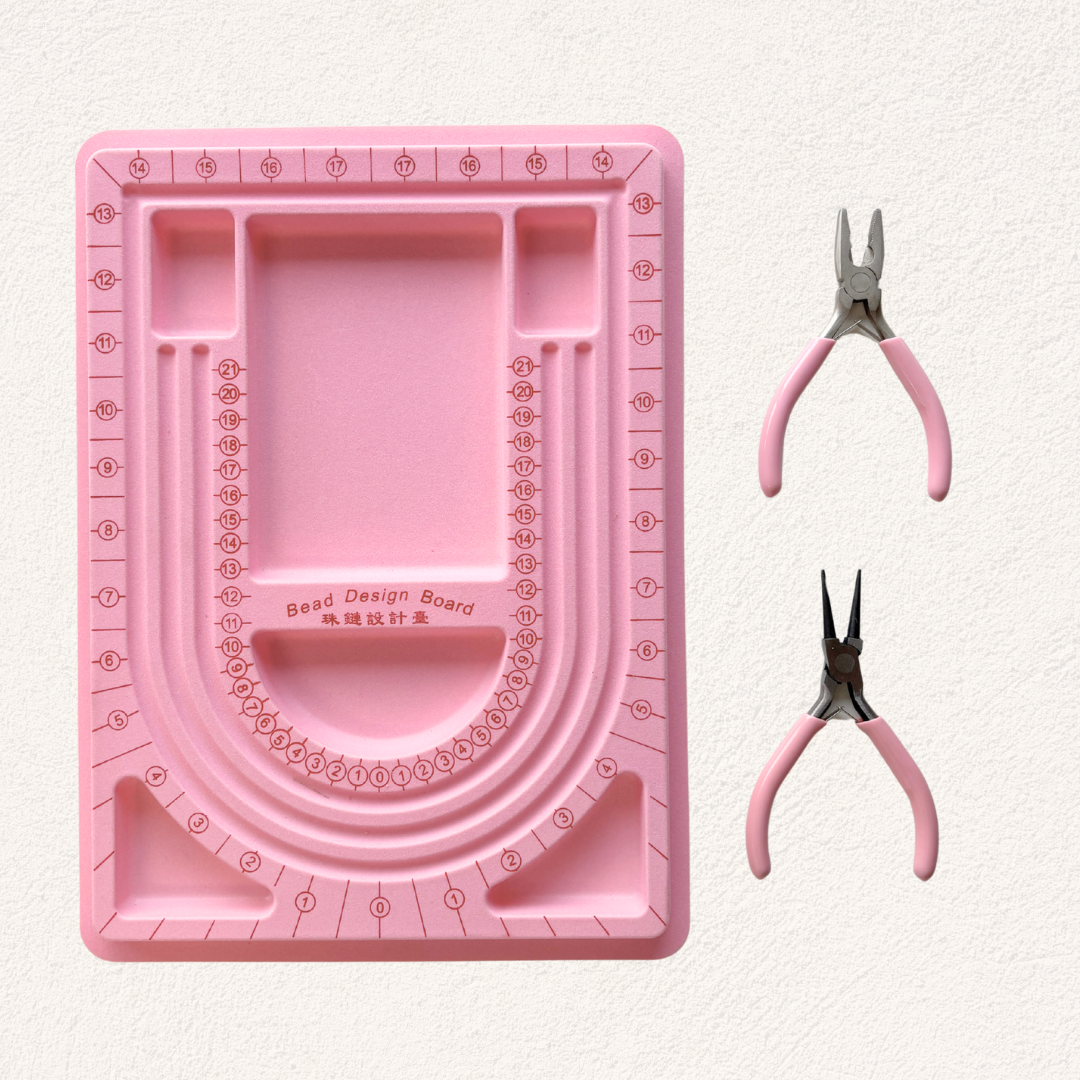 roze sieraden maak set met tangen en legbord