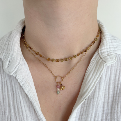 on necklace with natural stone beads