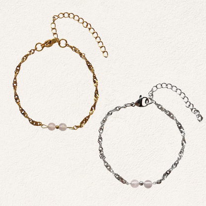 rose quartz with twisted link bracelet