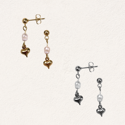 freshwater pearl heart stud earrings