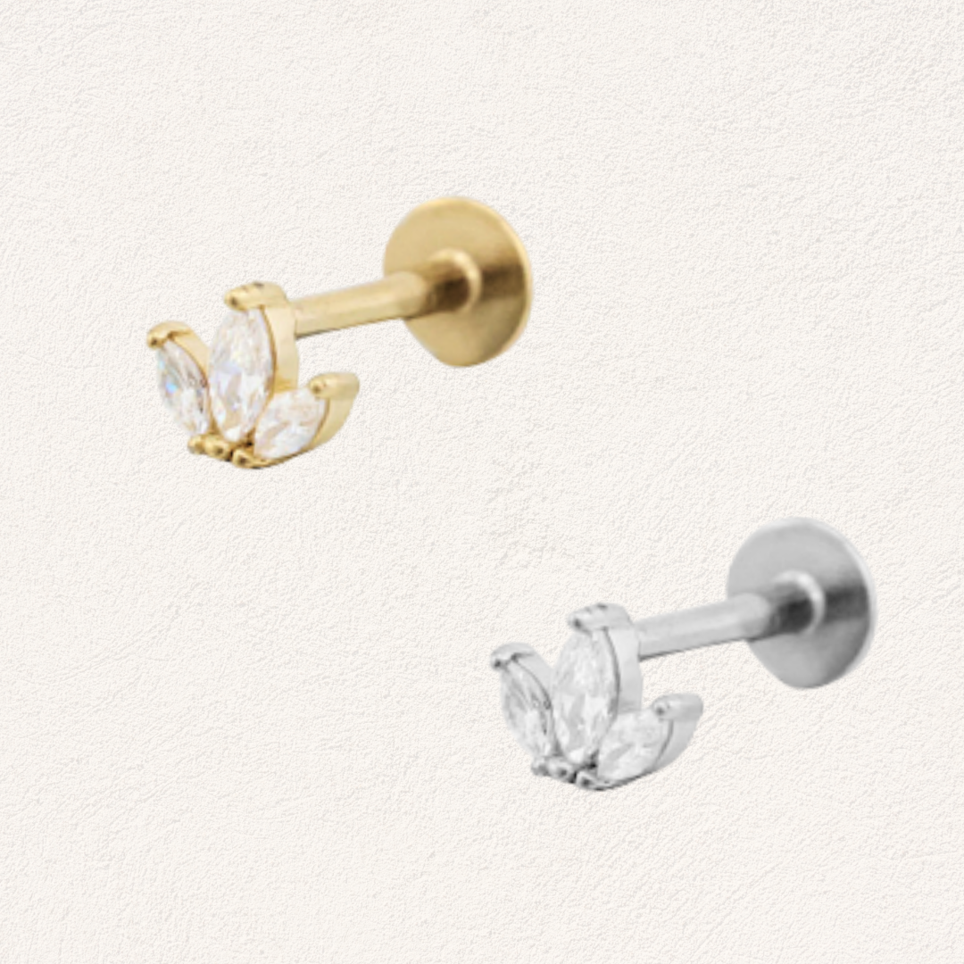 piercing with three crystal leaves