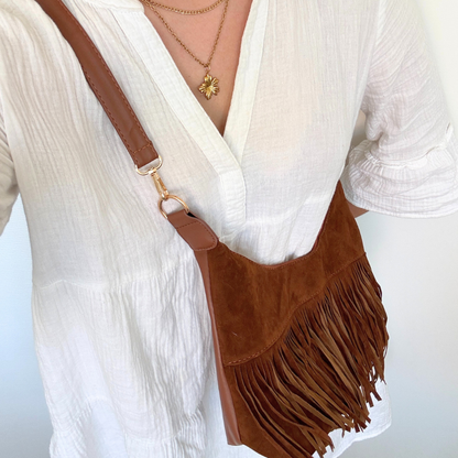 black boho bag with fringes
