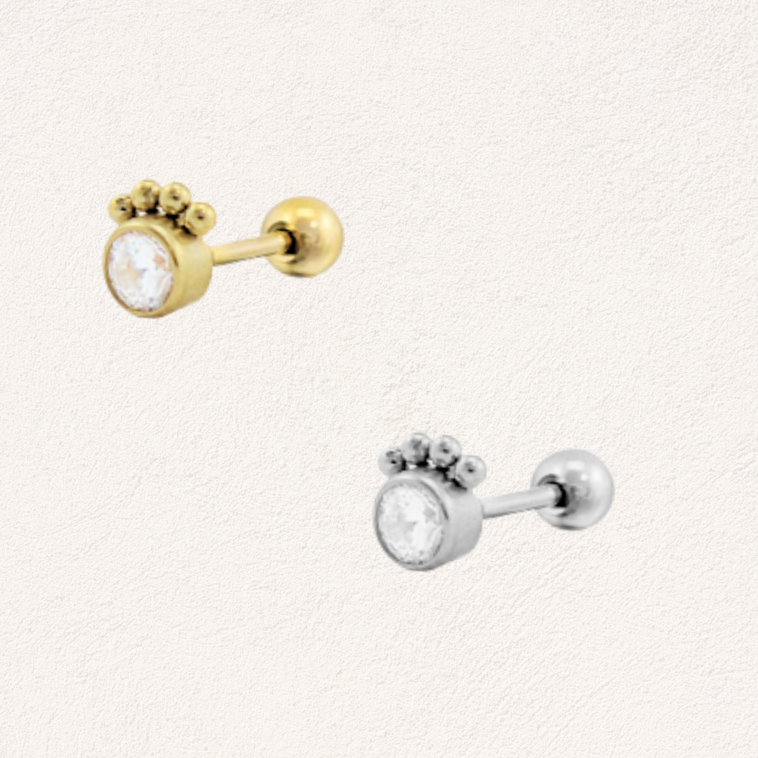 piercing met ronde kristal en balletjes