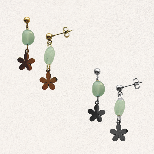 aventurijn oorbellen met bloem