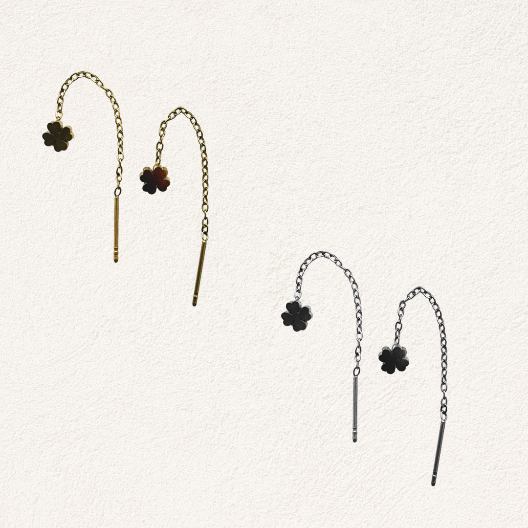 Threader earrings with a four-leaf clover