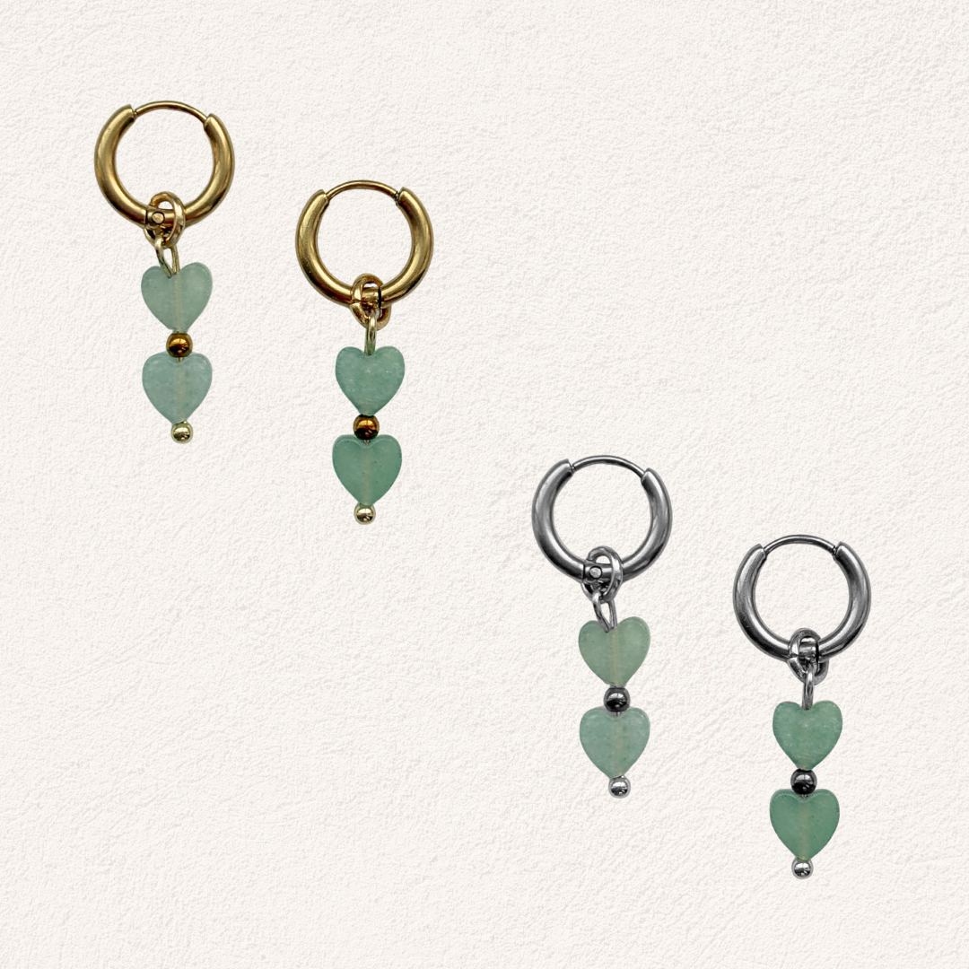aventurine earrings with hearts
