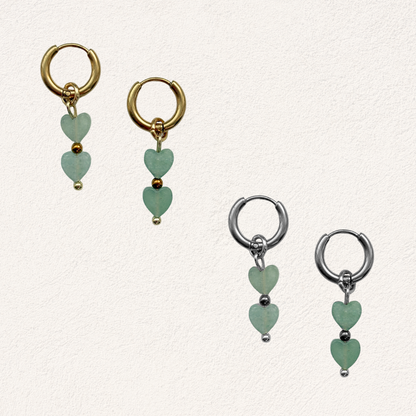 aventurine earrings with hearts