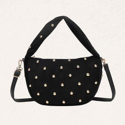 zwarte suède look schoudertas met gouden studs