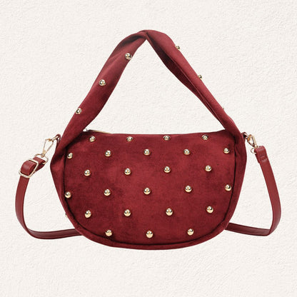 bordeauxrode suède look schoudertas met gouden studs