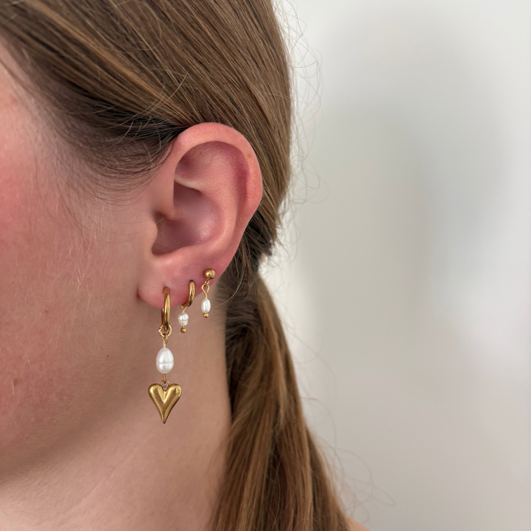 pearl crush oorbellen set, earparty met zoetwaterparels voor 3 gaatjes