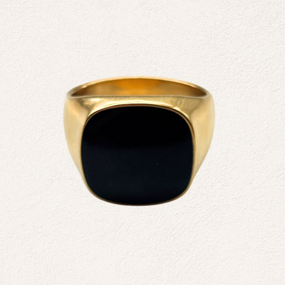 men's gold black signet ring