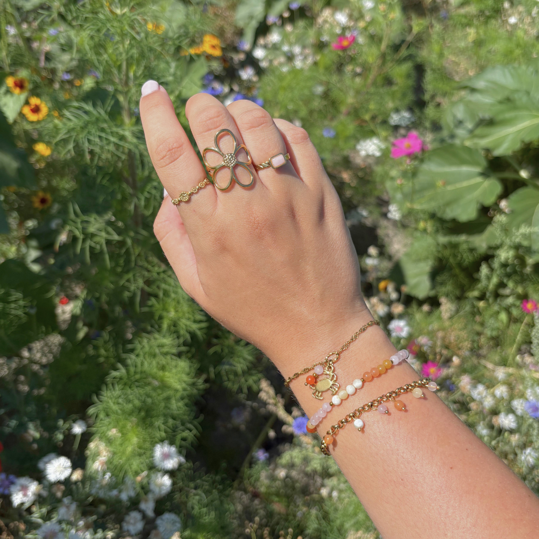 oranje geel roze kralen armband