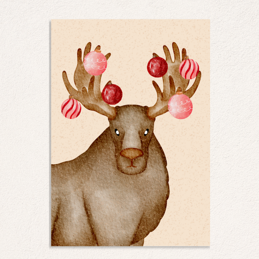 rendier met kerstballen kaart