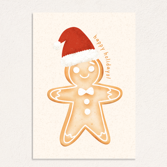 happy holidays kaart gingerbread man met kerstmuts